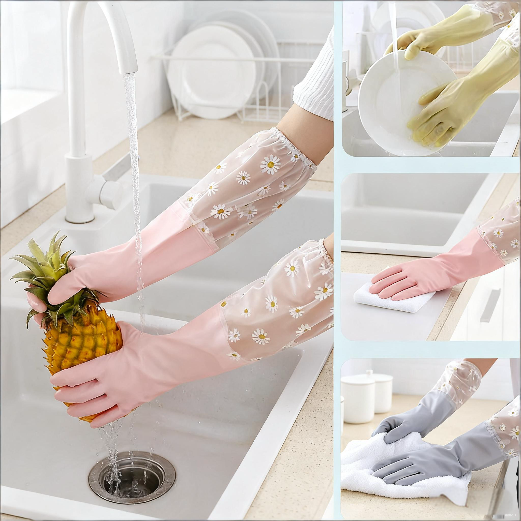 1 Pair Rubber Gloves Long Slee - Dish Glove Rubber のレビューと価格