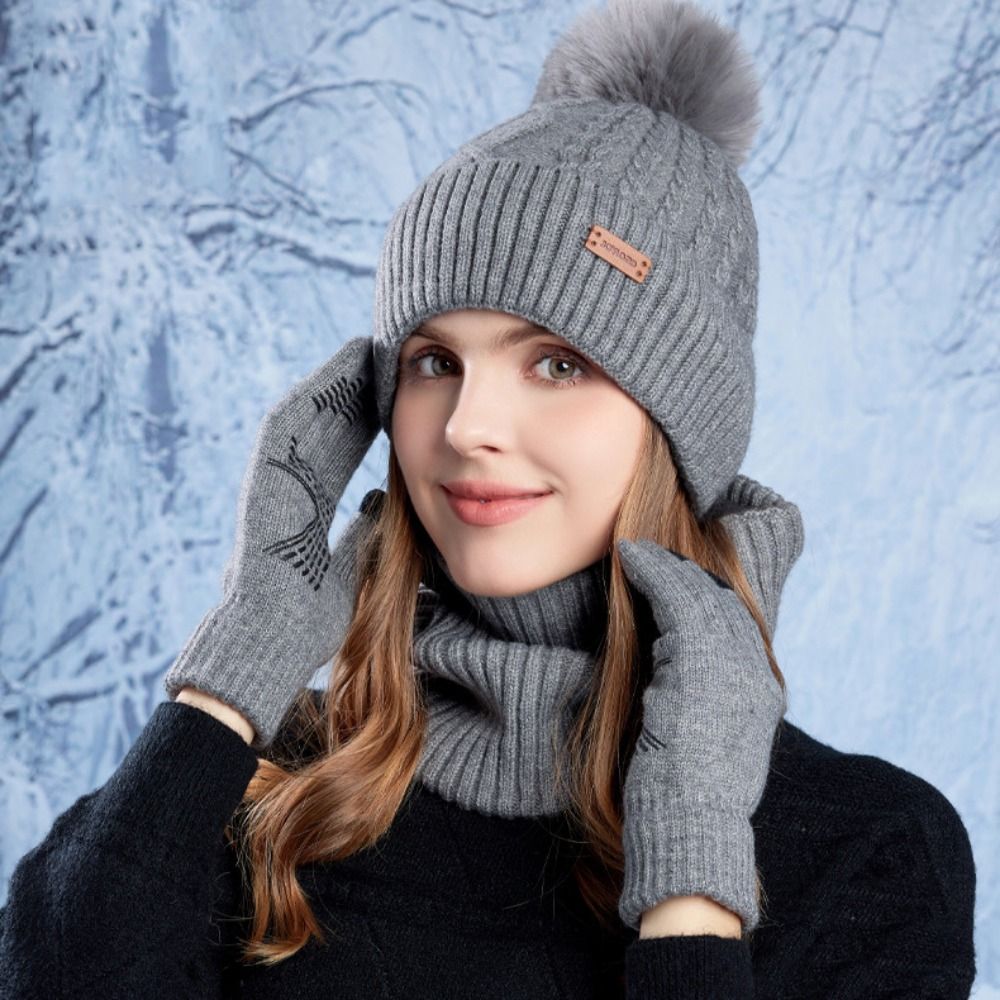 3pcs Hiking Solid Color Hat Sc - Wool Glove Lined のレビューと価格
