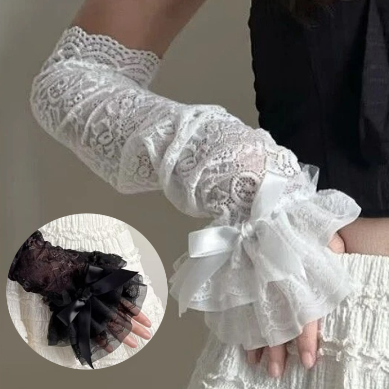 Hollow Out Lace Long Arm Sleev - Fingerless Glove Knit のレビューと価格