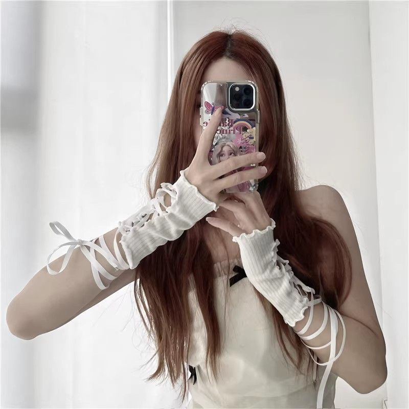 Women Lace‑Up Fingerless Arm S - Fingerless Glove Knit のレビューと価格