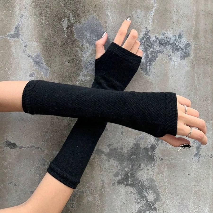 1 Pair Y2K Punk Striped Knitte - Fingerless Glove Knit のレビューと価格