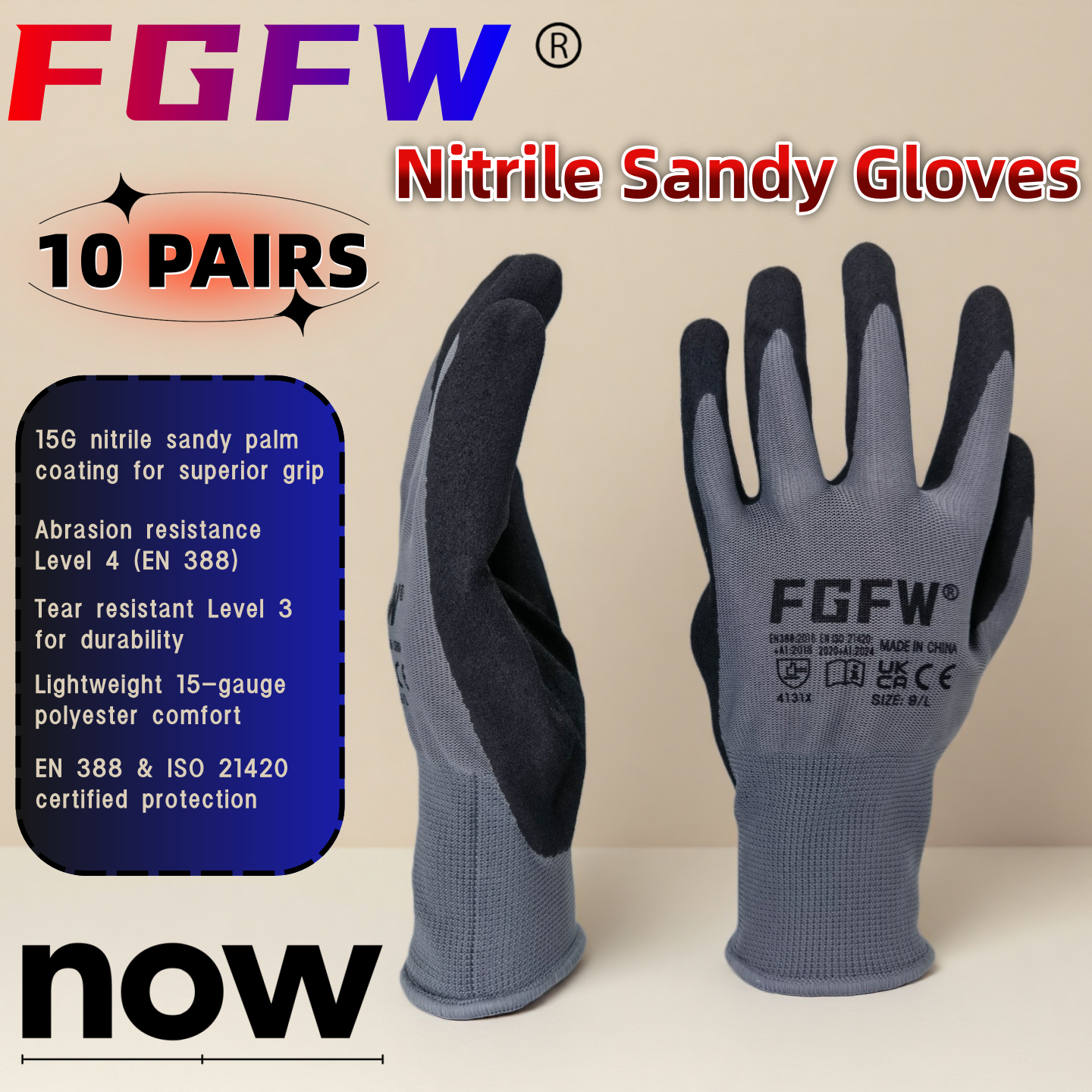 FGFW 10 Pairs Gray Nitrile San - Nitrile Mechanic Glove のレビューと価格