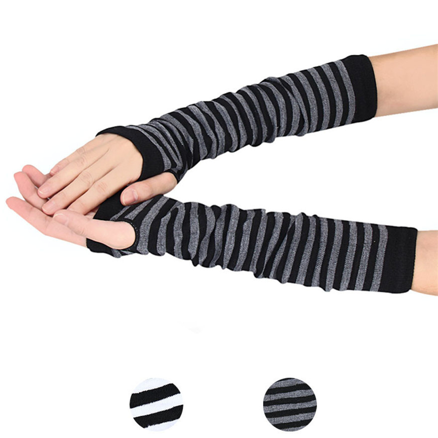 Women Long Sleeve Gothic Strip - Fingerless Glove Knit のレビューと価格