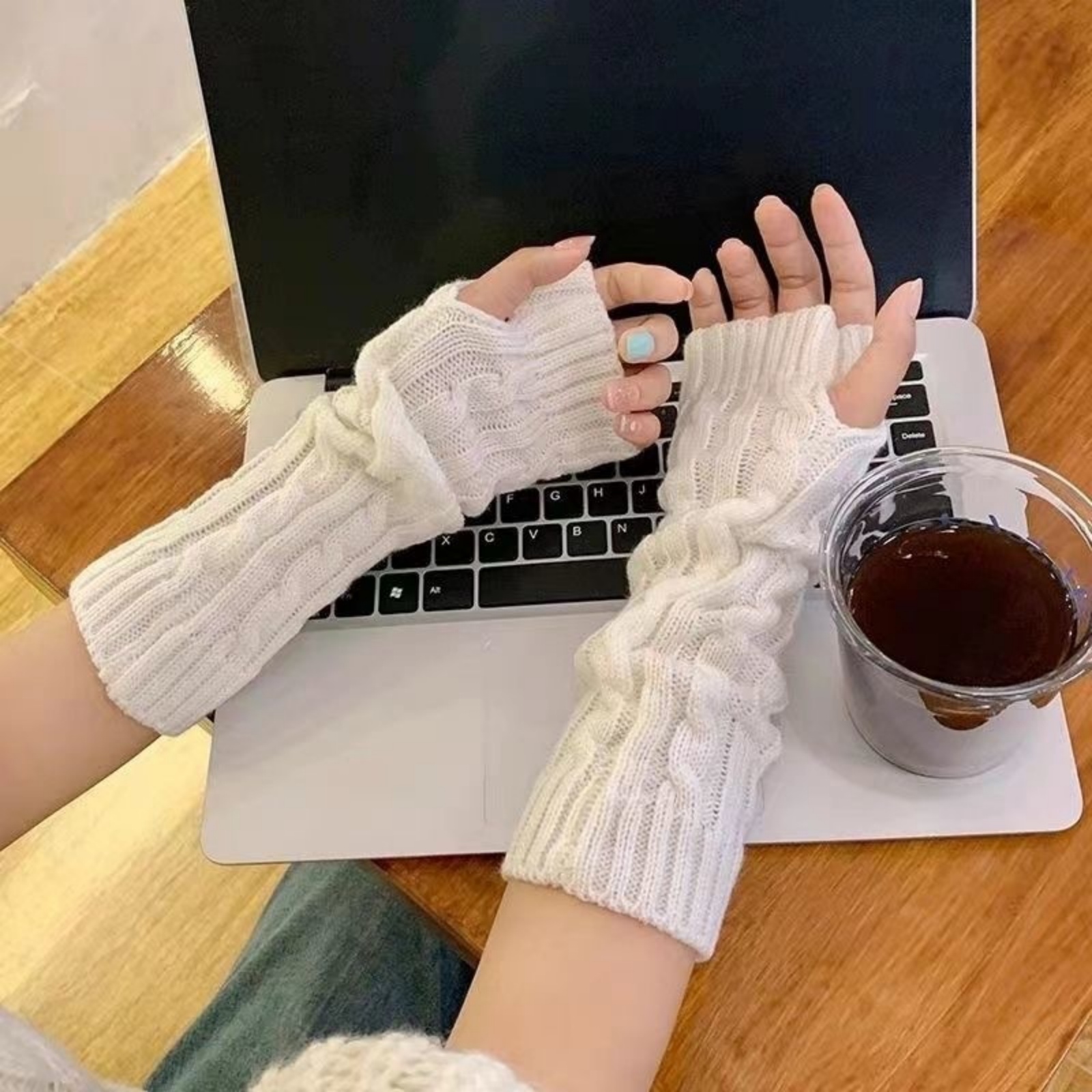 2PCS Cable Knit Fingerless Glo - Fingerless Glove Knit のレビューと価格