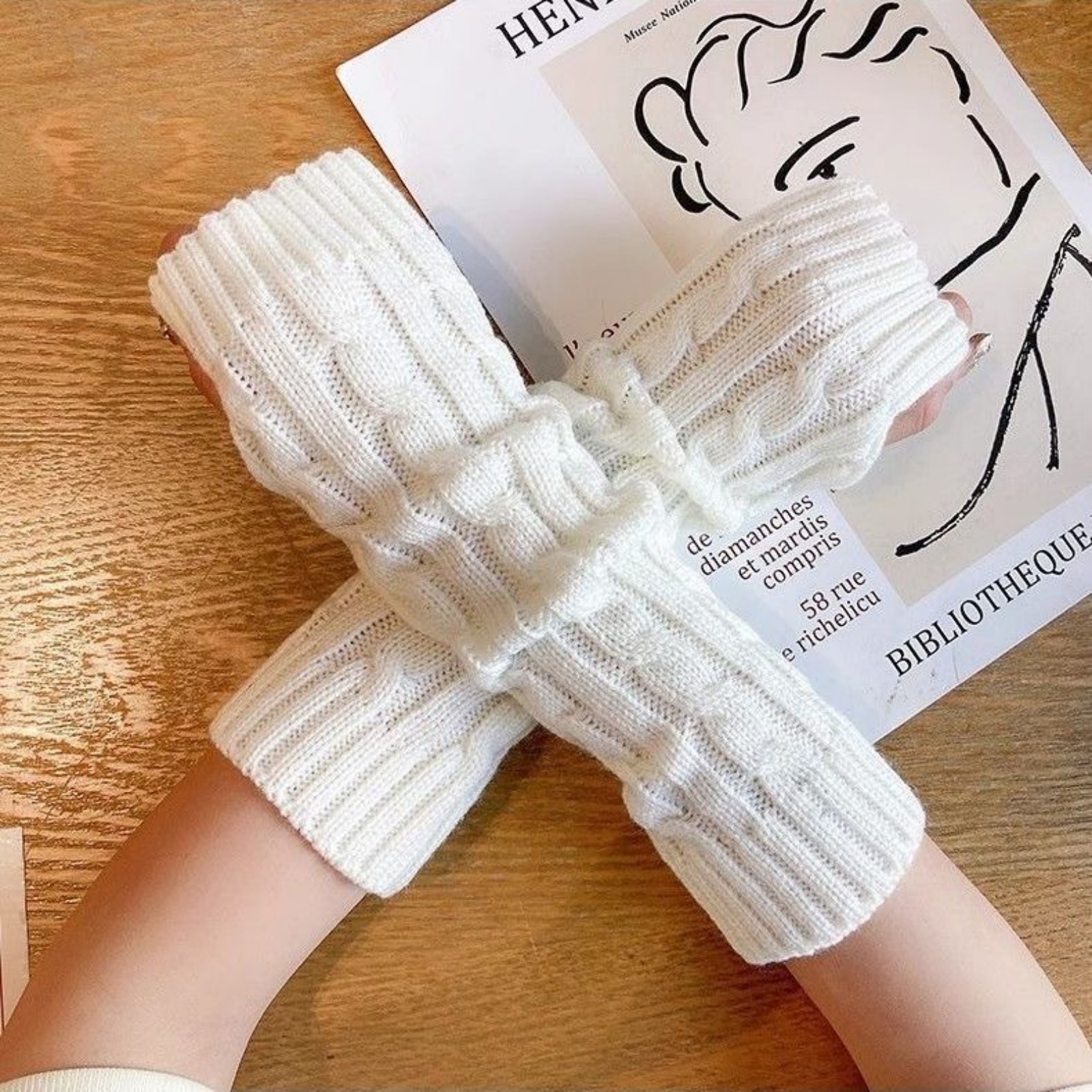 2PCS Cable Knit Fingerless Glo - Fingerless Glove Knit のレビューと価格