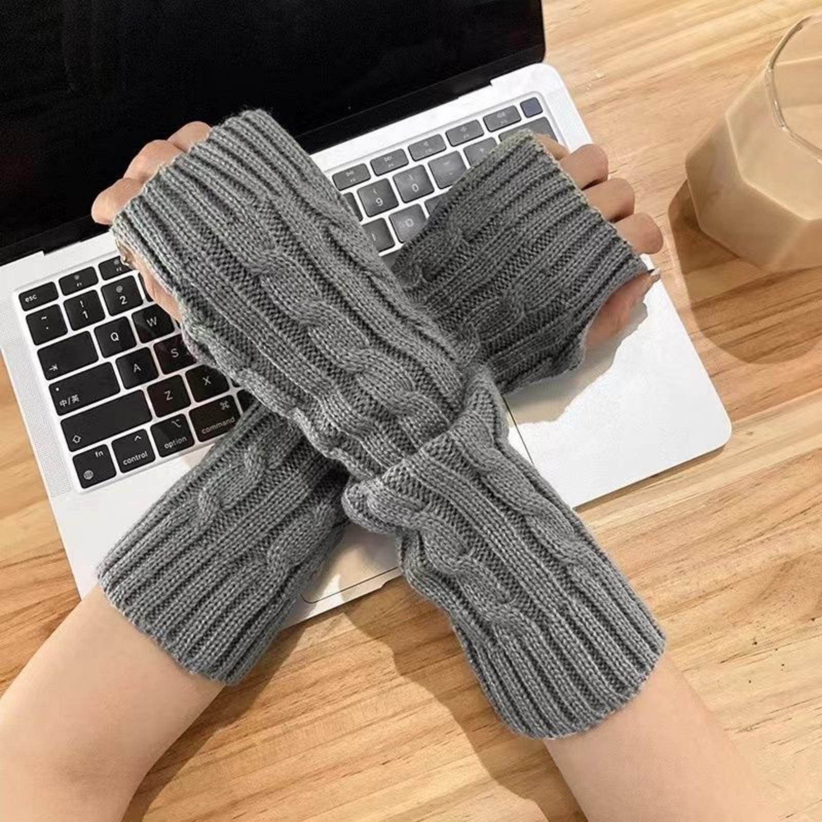 2PCS Cable Knit Fingerless Glo - Fingerless Glove Knit のレビューと価格