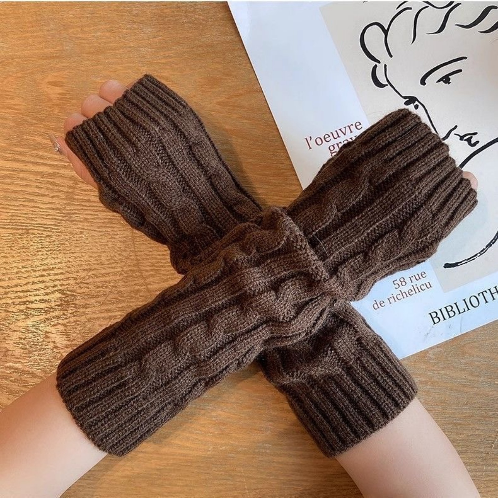 2PCS Cable Knit Fingerless Glo - Fingerless Glove Knit のレビューと価格