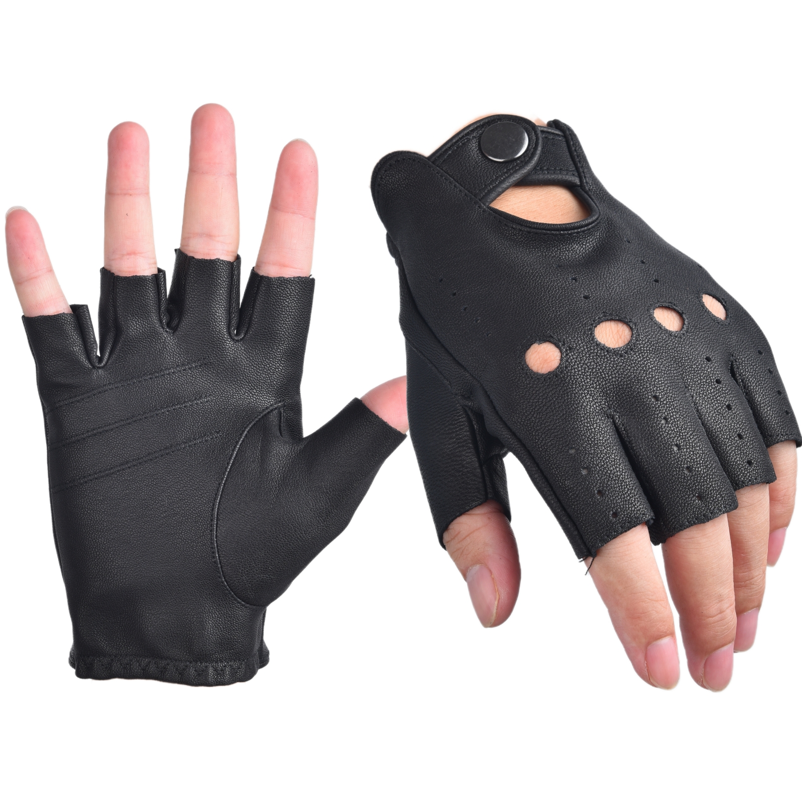 Mens Fingerless Gloves Half Fi - Leather Driving Glove のレビューと価格